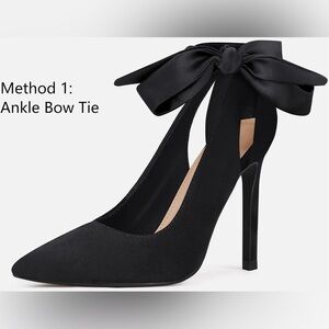 Fashare Black High Heels Bow Tie Back Sexy Stiletto Ankle Strap Women's Size 7.5